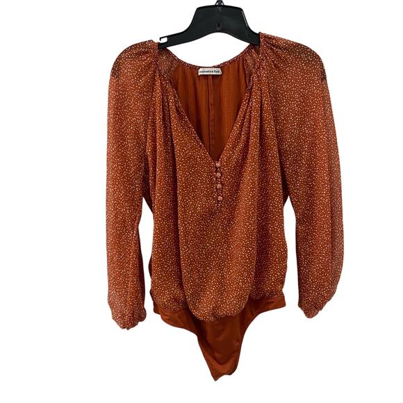 Abercrombie & Fitch Burnt Orange Polka Dot Chiffon Thong Bodysuit Size Small - Picture 1 of 11